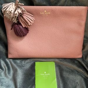 Kate Spade Rose Pink Pebbled Leather Zippered Clutch